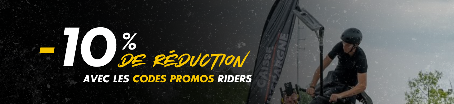 Moins 10% de réduction avec les codes promos riders